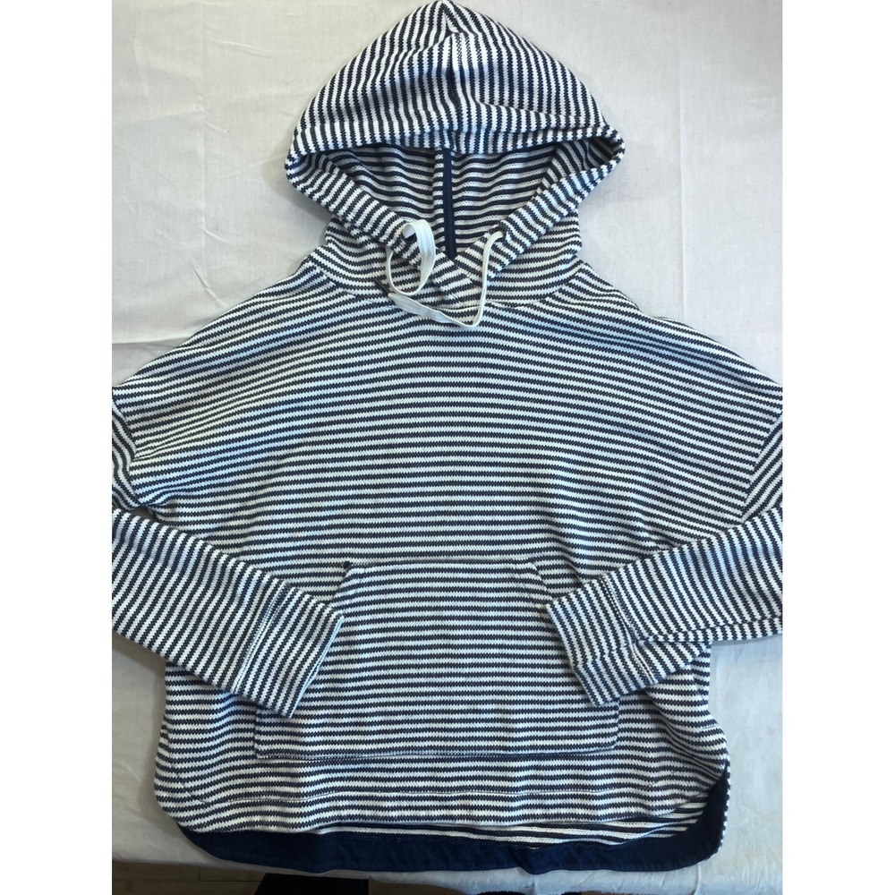 A New Day Womens XS‎ Blue White Striped Cotton Knit Pullover Hoodie Side Slit